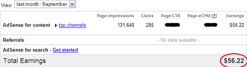 AdSense revenue for September 2006