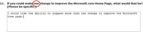 Microsoft.com survey - one change