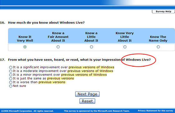 Microsoft.com survey