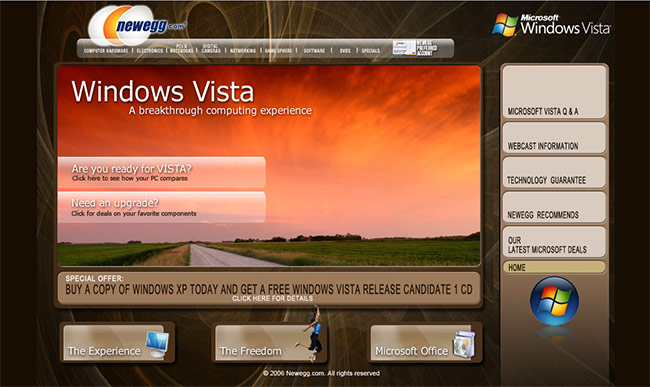 Newegg's Windows Vista website