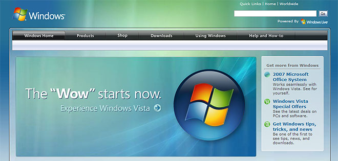 New Windows homepage