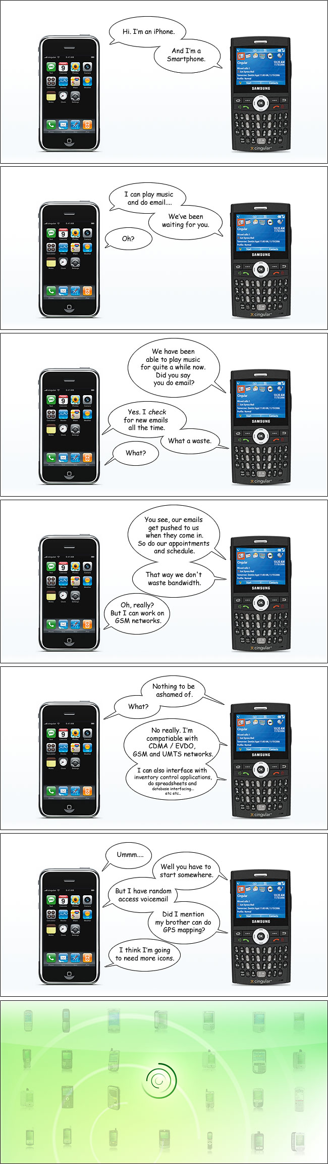 “Hi I’m an iPhone. And I’m a Smartphone.” comic