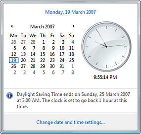Daylight saving reminder in Windows Vista