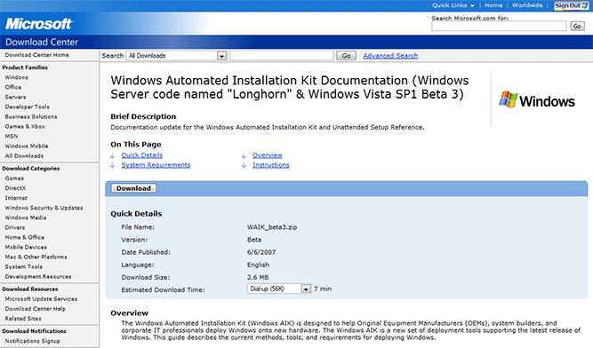 Microsoft Downloads confirms Windows Vista SP1