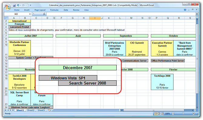 French Excel spreadsheet with Windows Vista SP1 expected release date