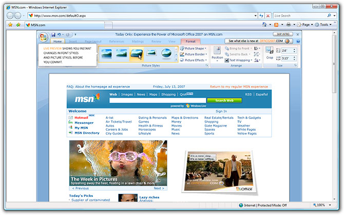 Office 2007 advertisement on MSN.com