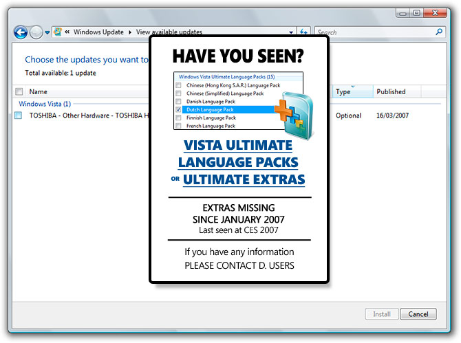 Vista Ultimate Extras Language Packs Missing - “Have you seen”