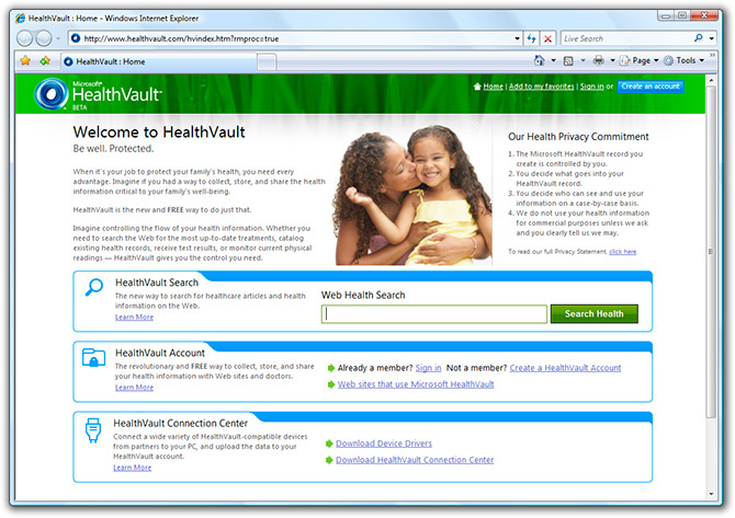 Microsoft HealthVault website
