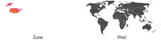 Zune vs iPod world map