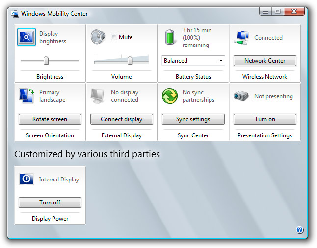 Windows Mobility Center - Third party tiles