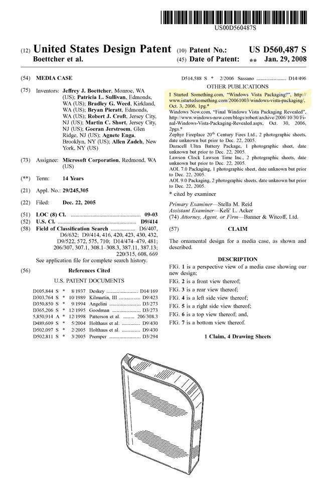US patent D560,487