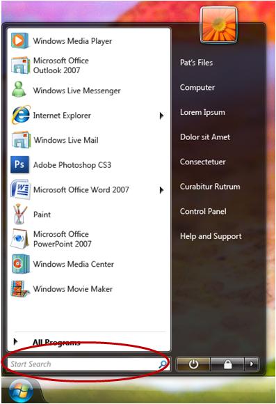 Windows 7 Start menu search