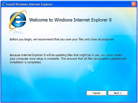 Internet Explorer 8 install