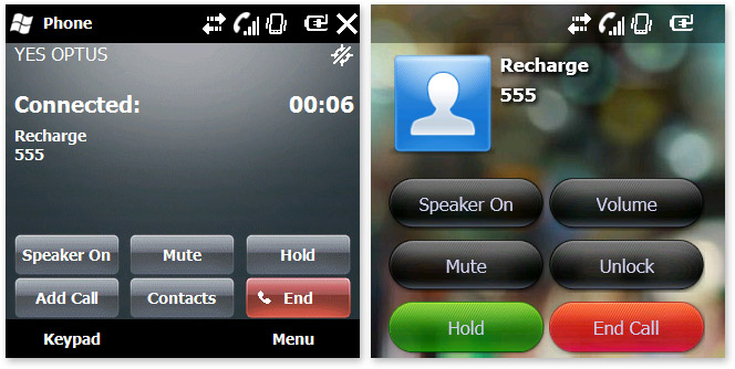 Windows Mobile 6.5 call screen