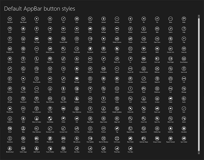 Windows 8 standard AppBar button styles