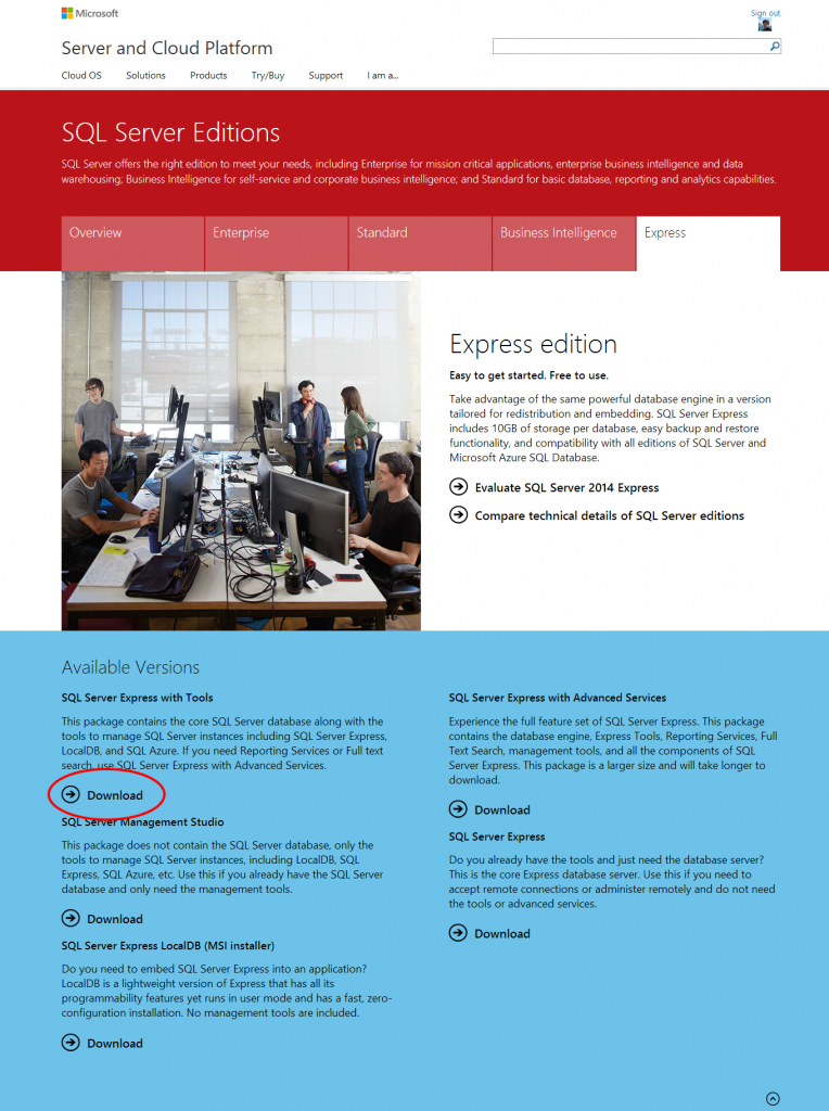 sql server 2014 download express free edition